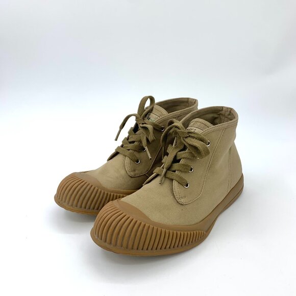 H9592 Prada Size 40 Brown Lace-up High Top Canvas Shoes Slight Stains - Picture 1 of 16